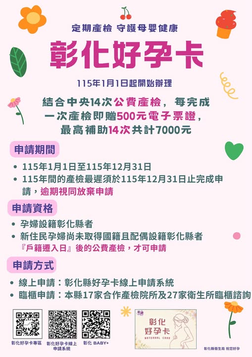 【健康宣導】彰化好孕卡｜定期產檢 守護母嬰健康宣傳圖片